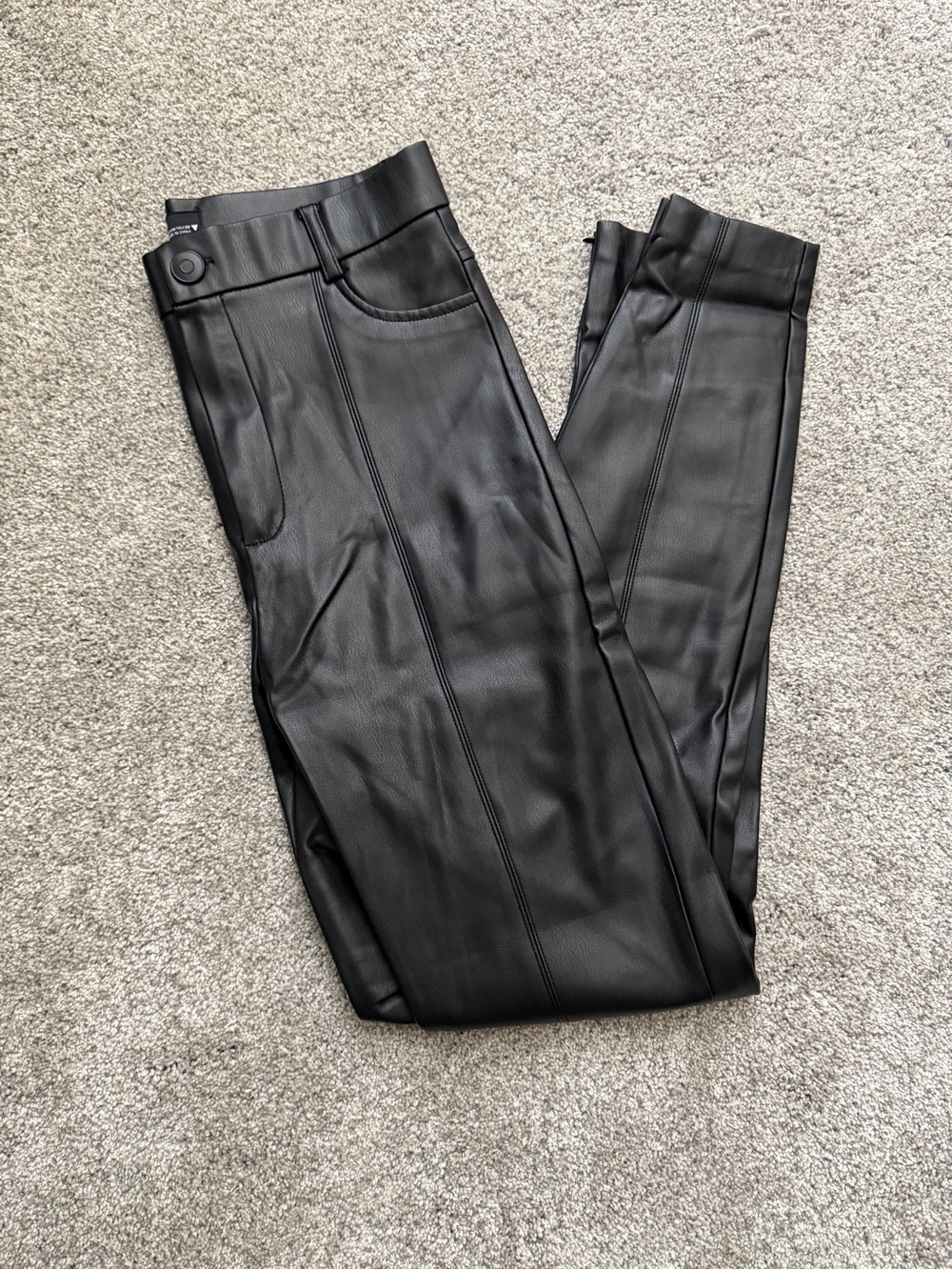 Zara Black Faux Leather High-Waist Seam-Detail Pants